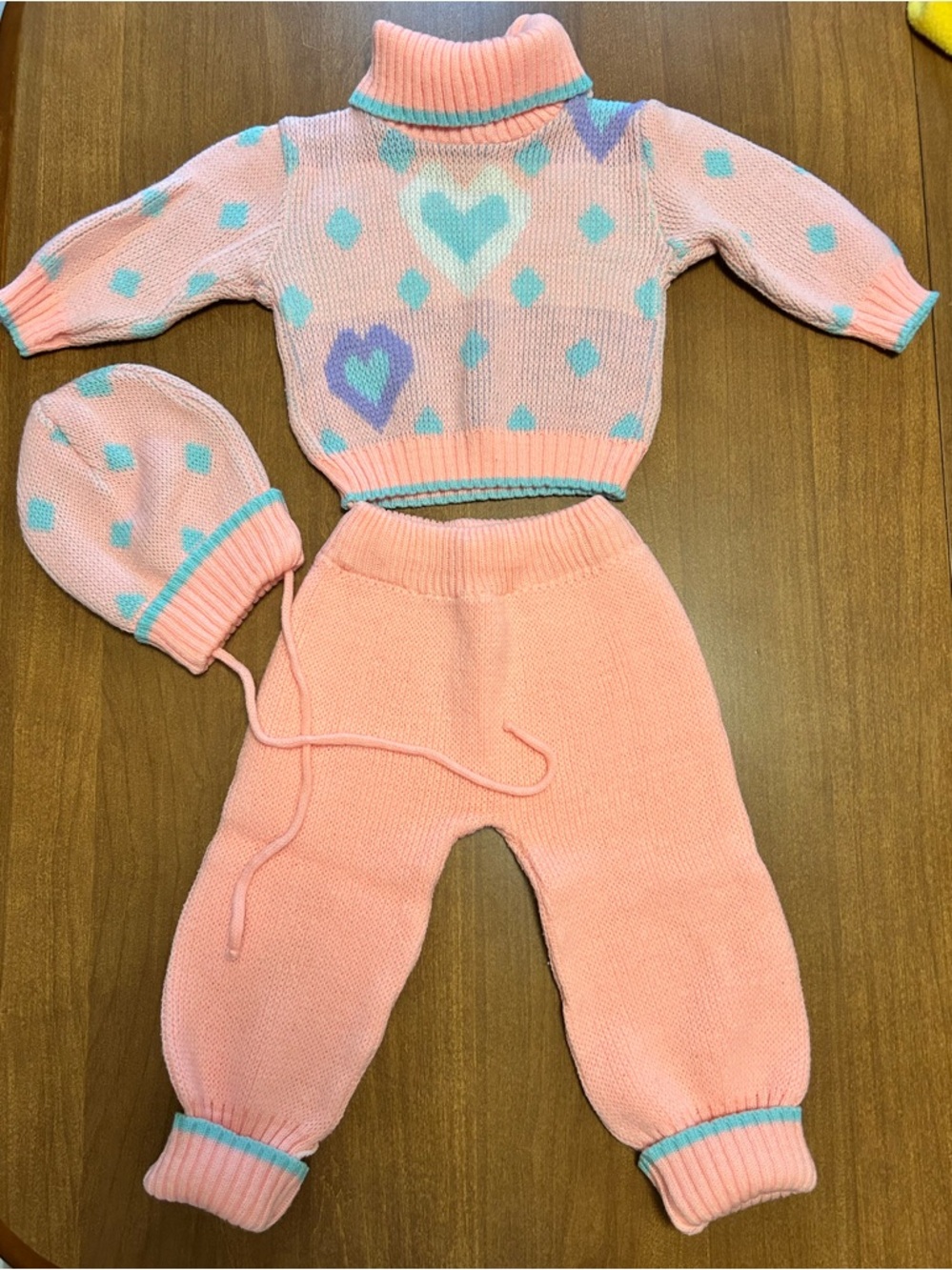 Vintage 90’s Hopscotch Baby Pink Knit Heart Sweater Set 12 Months
